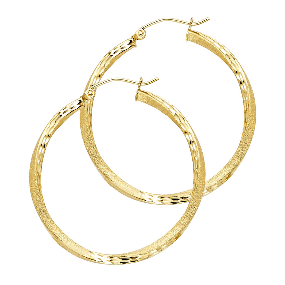 14k Yellow Gold Simple Modern Hoop Twist Hanging Dangling Earrings