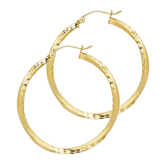 14k Yellow Gold Simple Modern Hoop Twist Hanging Dangling Earrings