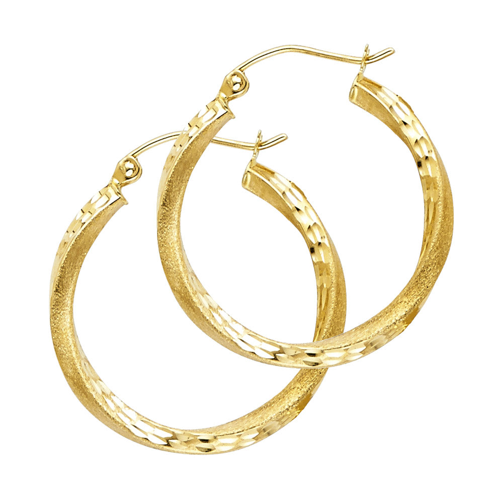14k Yellow Gold Bold Hoop Hinge Clasp Hanging Hoop Earrings