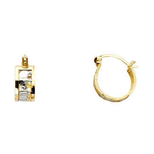 14k Two-Color Gold Ornate Hoop Circle Elephant Cute Earrings