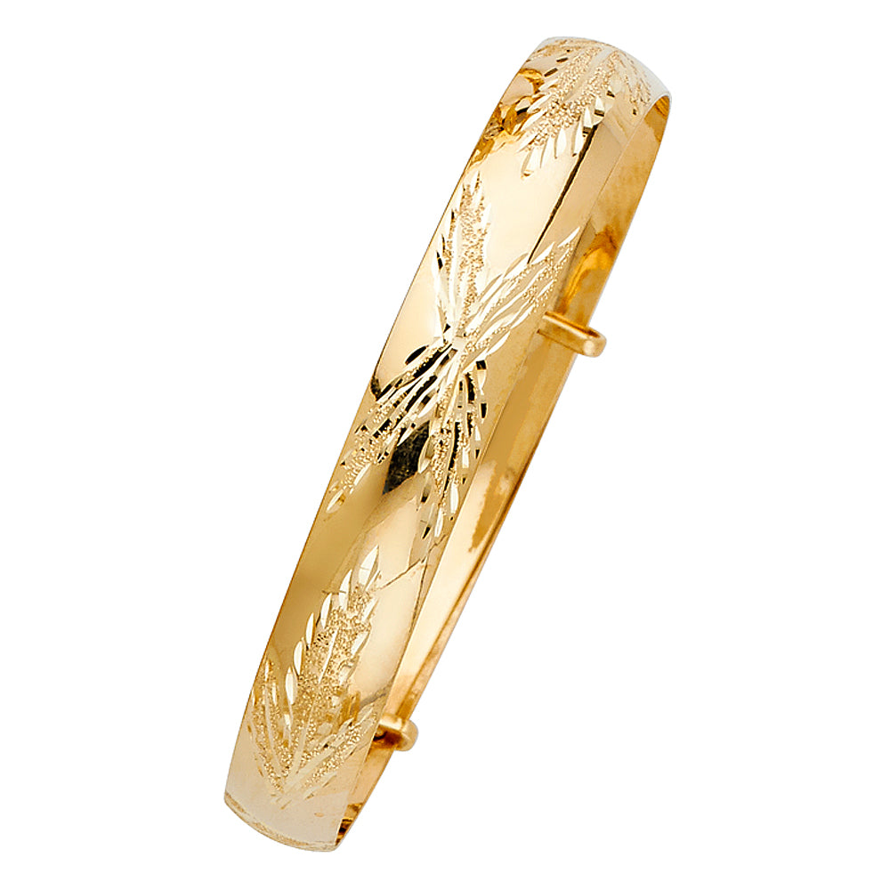 14k Yellow Gold 8" Fancy Adjustable Bangle Bracelet 8mm Wide High Polished