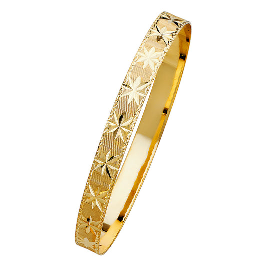14k Yellow Gold 8" Fancy Bangle Bracelet 8mm Wide High Polished