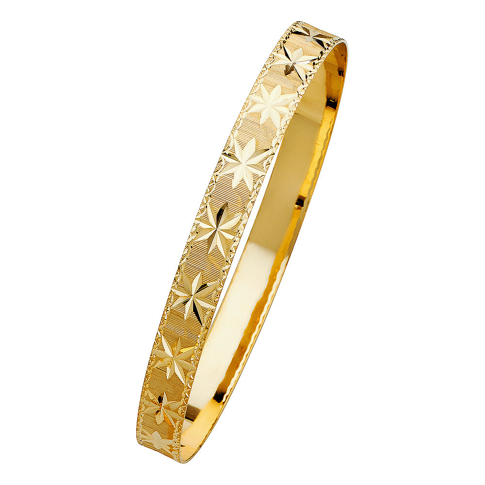 14k Yellow Gold 8" Fancy Bangle Bracelet 8mm Wide High Polished