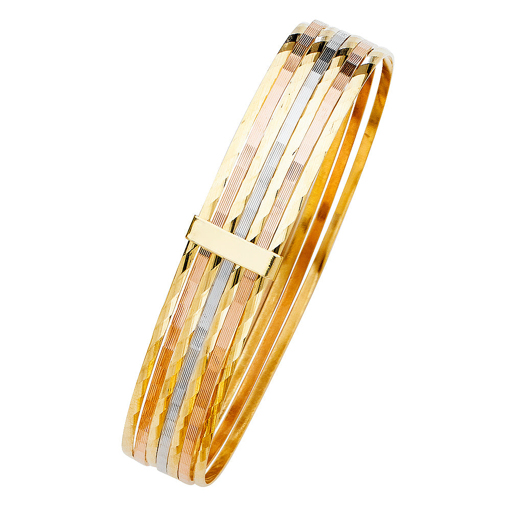 14k Yellow White Rose Gold 8" Tri Color Fancy 7 Days Bangle Bracelet 12mm Wide