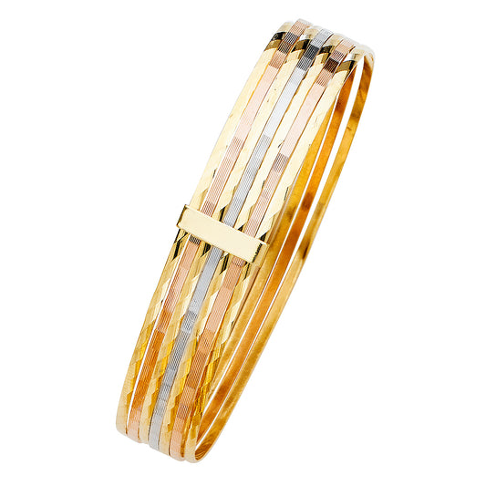 14k Yellow White Rose Gold 8" Tri Color Fancy 7 Days Bangle Bracelet 12mm Wide