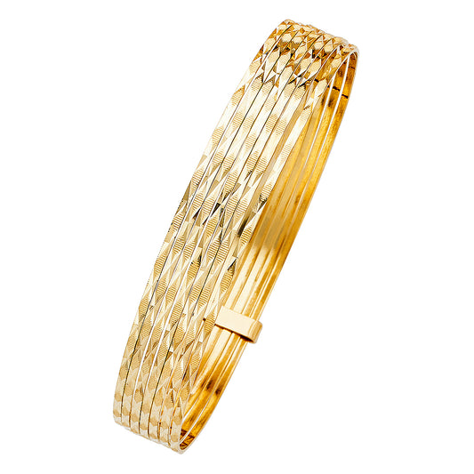 14k Yellow Gold 8" Fancy 7 Days Bangle Bracelet Diamond-Cut 11mm Wide Polished