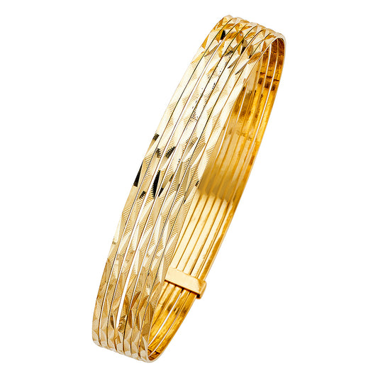 14k Yellow Gold 8" Fancy 7 Days Bangle Bracelet Diamond-Cut 11mm High Polished