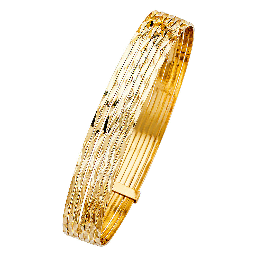 14k Yellow Gold 8" Fancy 7 Days Bangle Bracelet Diamond-Cut 11mm High Polished