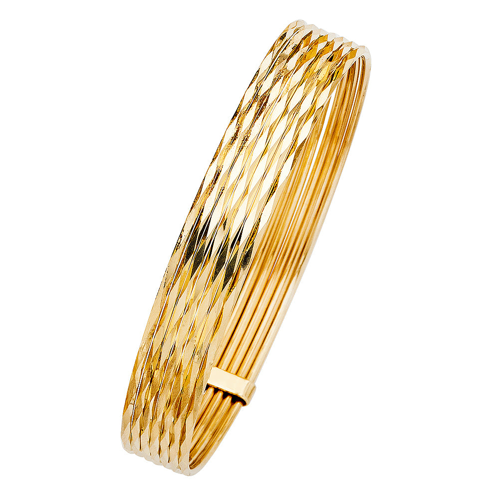14k Yellow Gold 8" Fancy 7 Days Bangle Bracelets 11mm Wide Diamond-Cut Polished
