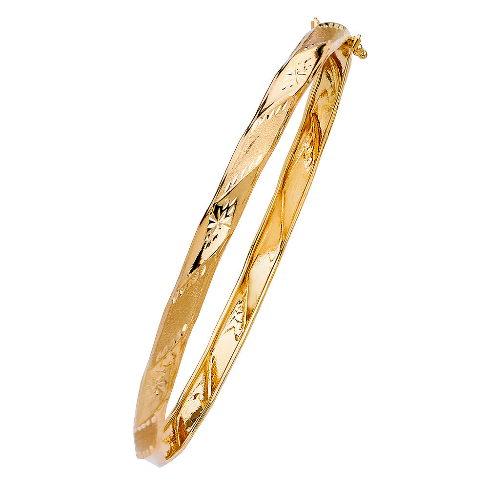 14k Yellow Gold 7.5" Fancy Flexible Bangle Bracelet 5mm Wide High Polished