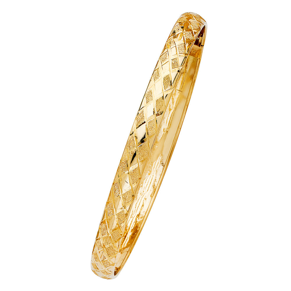 14k Yellow Gold 8" Fancy Flexible Bangle Bracelet 7mm Wide High Polished