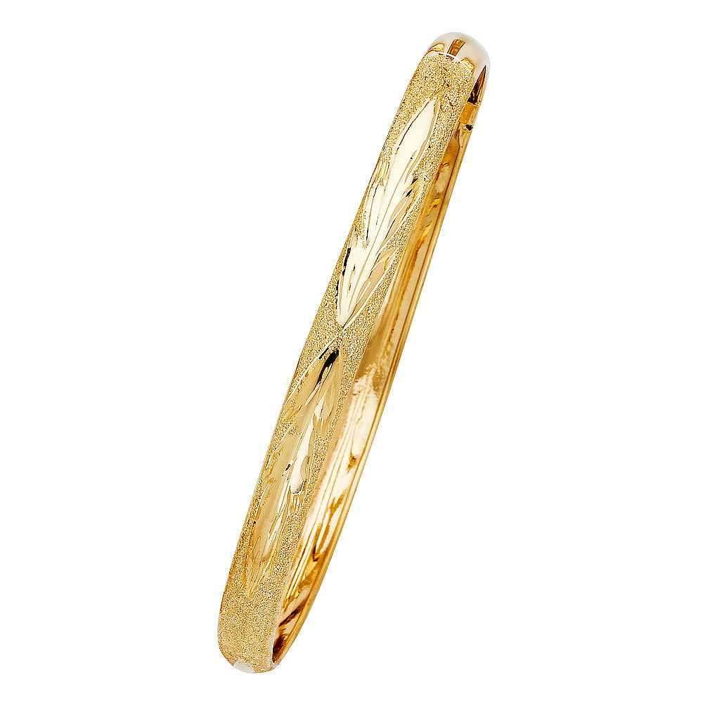 14k Yellow Gold 8" Fancy Flexible Bangle Bracelet 7mm Wide High Polished