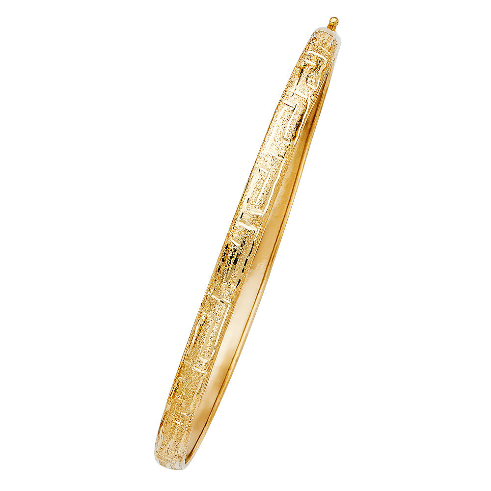 14k Yellow Gold 7.5" Fancy Flexible Bangle Bracelet 5mm Wide High Polished
