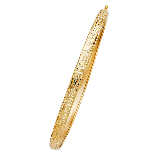 14k Yellow Gold 7.5" Fancy Flexible Bangle Bracelet 5mm Wide High Polished