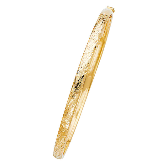 14k Yellow Gold 7.5" Fancy Flexible Bangle Bracelet 5mm Wide High Polished