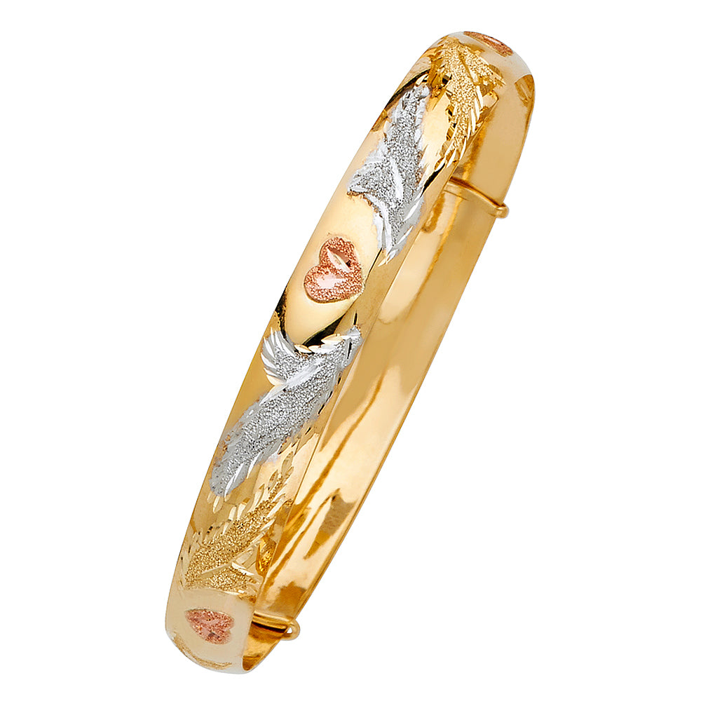 14k Yellow White Rose Tri Color Gold 8" Adjustable Bangle Bracelet 8mm Wide