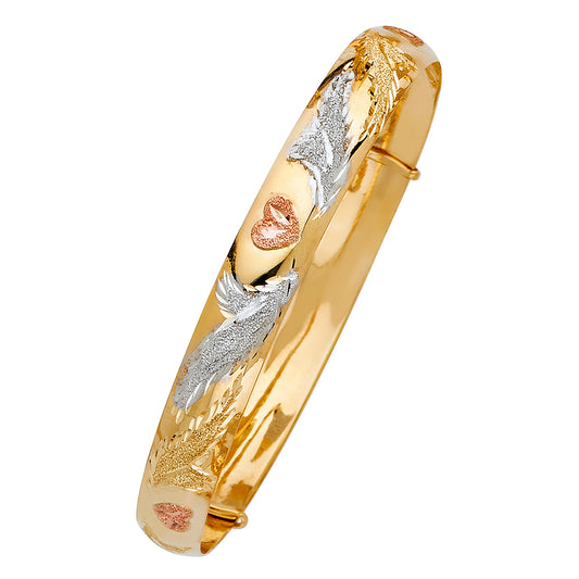 14k Yellow White Rose Tri Color Gold 8" Adjustable Bangle Bracelet 8mm Wide