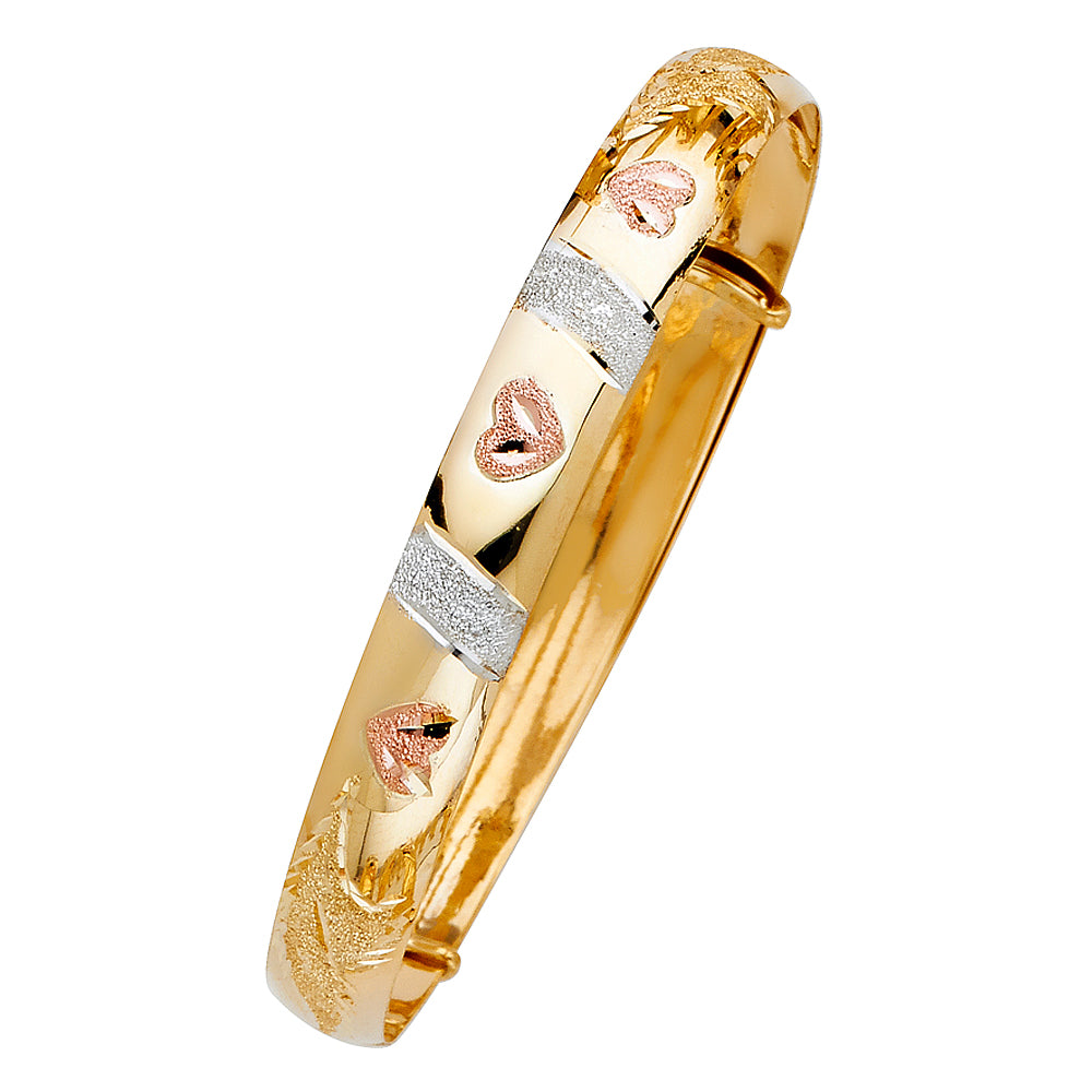 14k Yellow White Rose Tri Color Gold 8" Adjustable Bangle Bracelet 8mm Wide