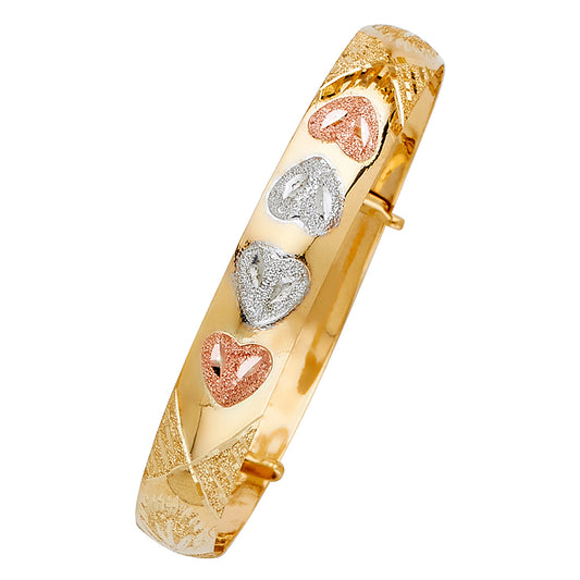 14k Yellow White Rose Tri Color Gold 8" Adjustable Bangle Bracelet 8mm Wide