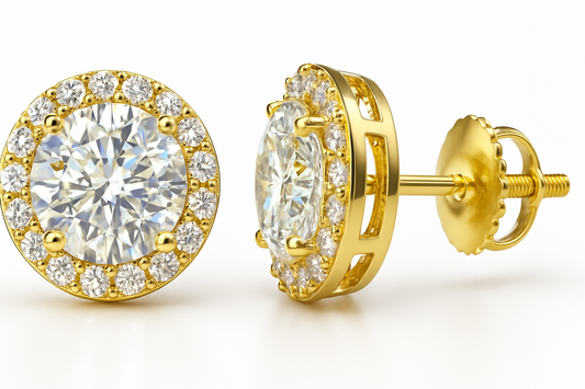 Gold Over Sterling Silver VVS1 Moissanite Stud Halo Screw Back 0.75 ct Earrings