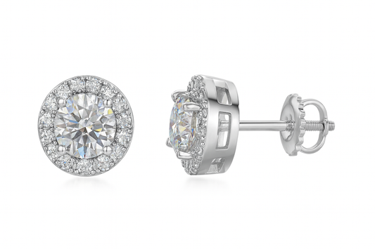 Sterling Silver VVS1 Moissanite Stud Solitaire Halo Screw Back 1 ct 925 Earrings