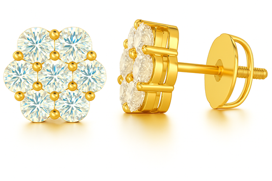 Gold Over Sterling Silver VVS1 Moissanite Stud Flower Screw Back 1 ct Earrings