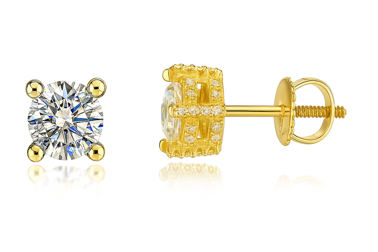 Gold Over Sterling Silver VVS1 Moissanite Stud Basket Screw Back 0.5 ct Earrings