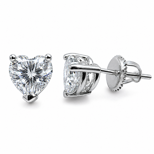 Sterling Silver VVS1 Moissanite Stud Heart Solitaire Screw Back 1 ct Earrings