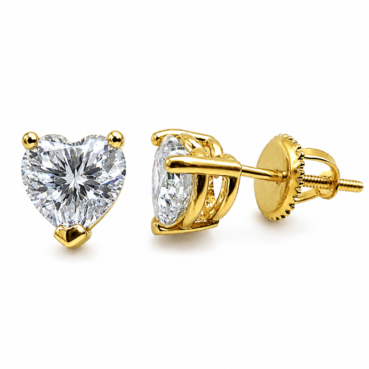 Gold Over Sterling Silver VVS1 Moissanite Stud Heart Solitaire Screw Back 1 ct Earrings