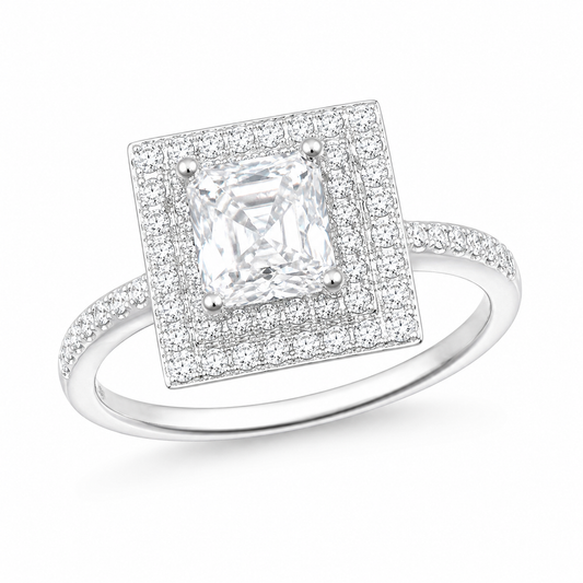 Sterling Silver 0.8ct Asscher Moissanite VVS1 Square Cut Wedding Engagement Ring