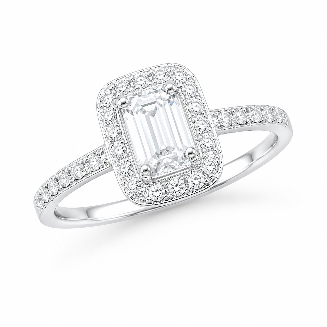 Sterling Silver 0.5 ct Emerald Moissanite VVS1 Halo Wedding Engagement Ring