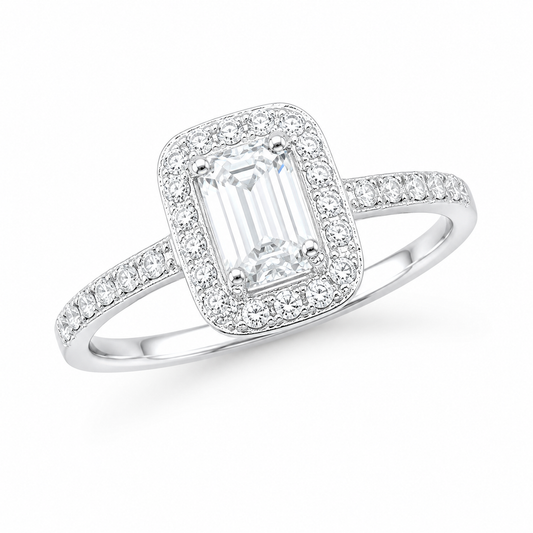 Sterling Silver 0.5 ct Emerald Moissanite VVS1 Halo Wedding Engagement Ring