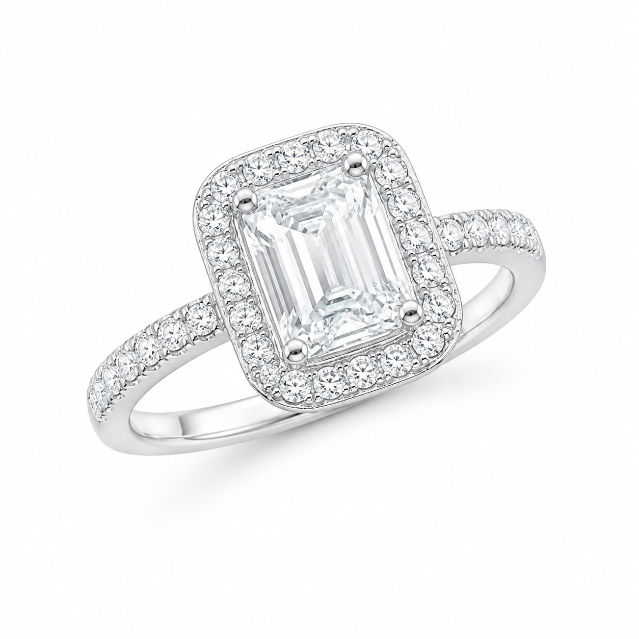 Sterling Silver 1 ct Emerald Moissanite VVS1 Halo Wedding Engagement Ring