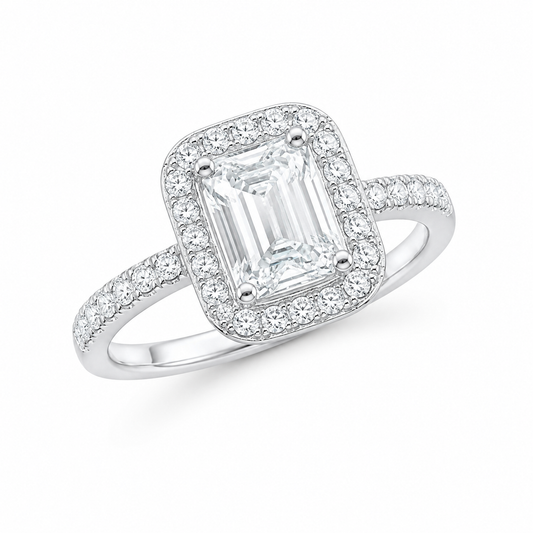 Sterling Silver 1 ct Emerald Moissanite VVS1 Halo Wedding Engagement Ring