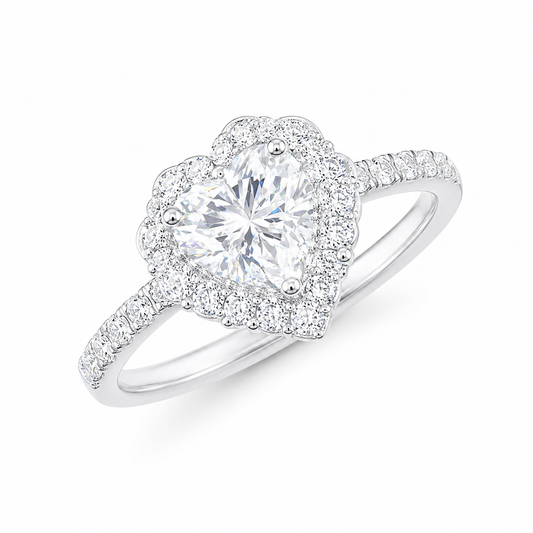 Sterling Silver 0.5 ct Heart Moissanite VVS1 Halo Wedding Engagement Ring