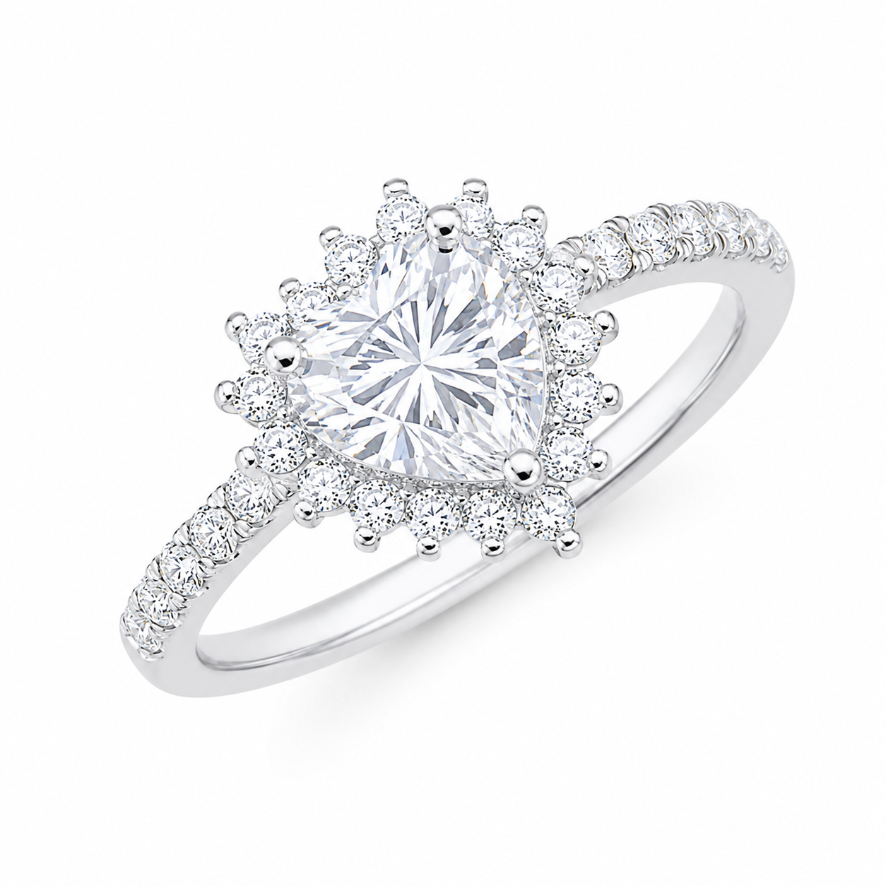 Sterling Silver 0.5 ct Heart Moissanite VVS1 Halo Wedding Engagement Ring