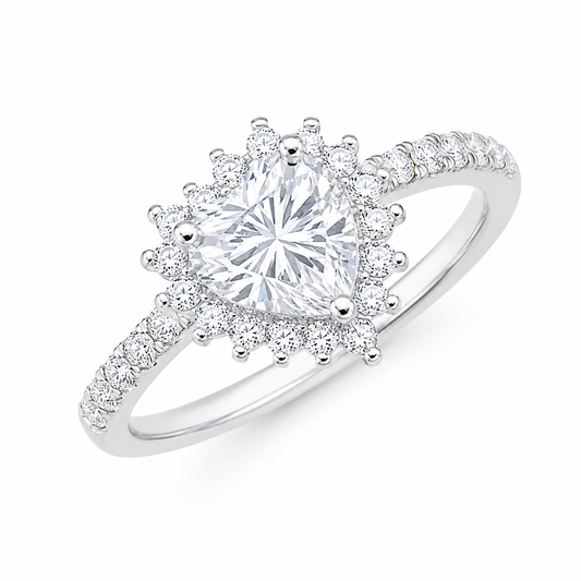 Sterling Silver 0.5 ct Heart Moissanite VVS1 Halo Wedding Engagement Ring