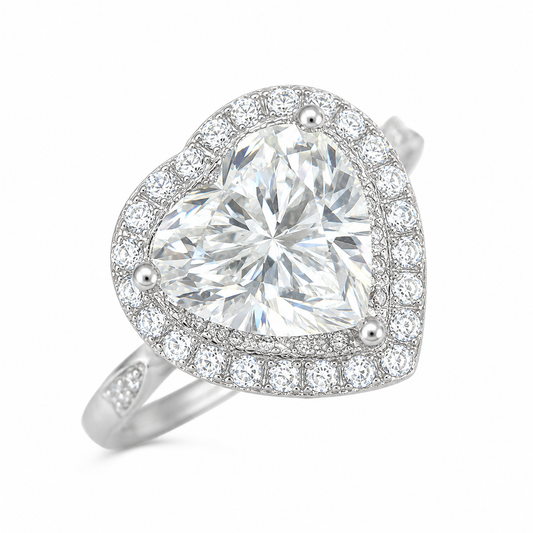 Sterling Silver 1 ct Heart Moissanite VVS1 Halo Wedding Engagement Ring