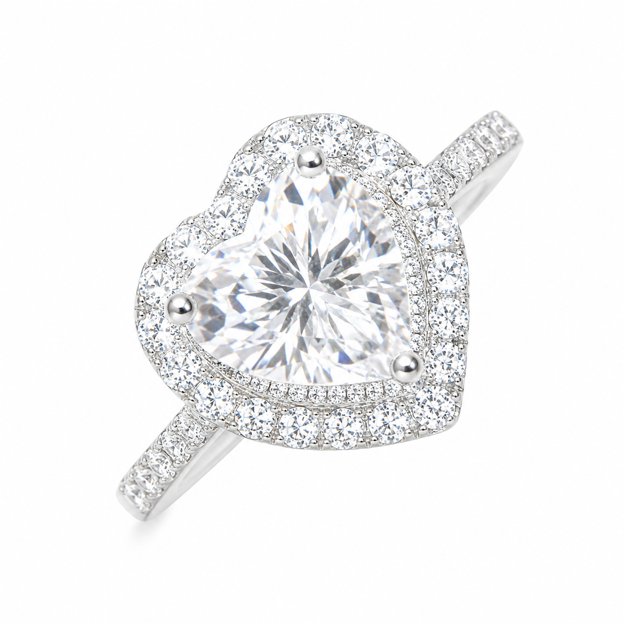 Sterling Silver 1 ct Heart Moissanite VVS1 Halo Wedding Engagement Ring