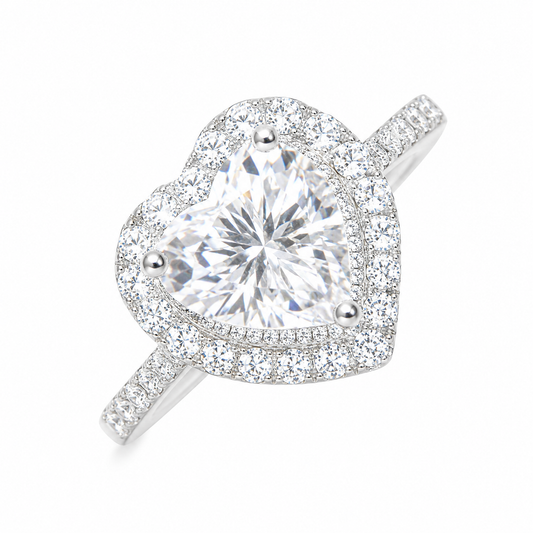 Sterling Silver 1 ct Heart Moissanite VVS1 Halo Wedding Engagement Ring