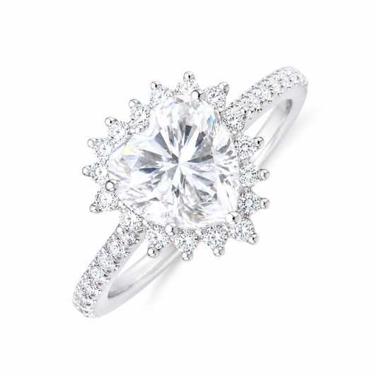 Sterling Silver 1 ct Heart Moissanite VVS1 Halo Wedding Engagement Ring