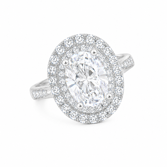 Sterling Silver 1 ct Oval Moissanite VVS1 Halo Wedding Engagement Ring