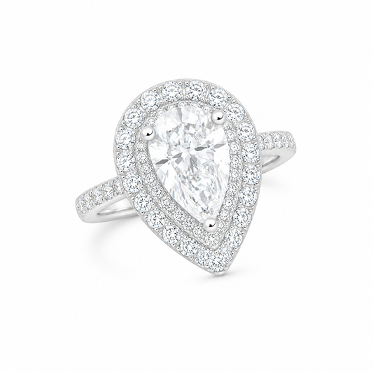 Sterling Silver 1 ct Pear Moissanite VVS1 Halo Wedding Engagement Ring