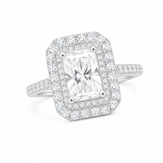 Sterling Silver 1 ct Radiant Moissanite VVS1 Halo Wedding Engagement Ring