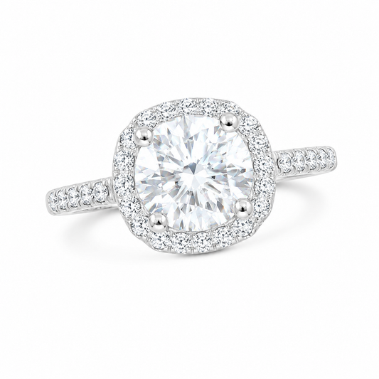 Sterling Silver 1 ct Round Moissanite VVS1 Halo Wedding Engagement Ring