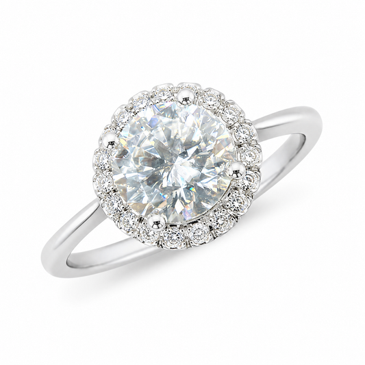Sterling Silver 1 ct Round Moissanite VVS1 Halo Wedding Engagement Ring