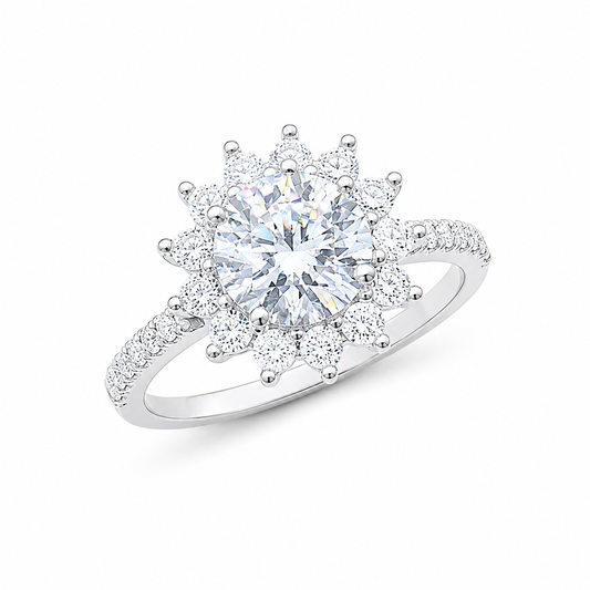 Sterling Silver 2 ct Round Moissanite VVS1 Flower Wedding Engagement Ring