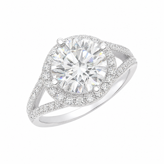 Sterling Silver 2 ct Round Moissanite VVS1 Halo Wedding Engagement Ring