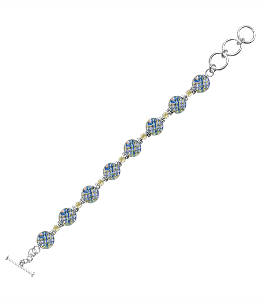 Sterling Silver Dichroic Glass Handmade Bracelet 8" Toggle Clasp