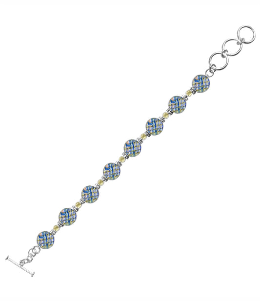 Sterling Silver Dichroic Glass Handmade Bracelet 8" Toggle Clasp